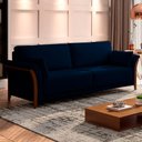 Ver imagem 2 de Sofá Living 3 Lugares 222cm Pés Madeira Roya M22 Veludo Azul Marinho - Mpozenato