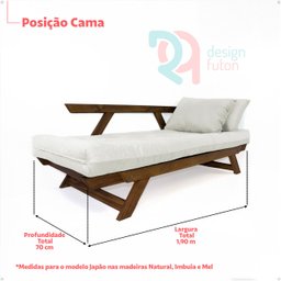 Sofá Cama Japão Futon Bege em Madeira Maciça Cor Imbuia - 11 Sofá Cama Japão Futon Bege em Madeira Maciça Cor Imbuia - 11