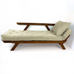Sofá Cama Japão Futon Bege em Madeira Maciça Cor Imbuia - 2