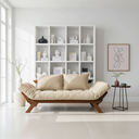 Ver imagem 2 de Sofá Cama Japão Futon Bege em Madeira Maciça Cor Imbuia