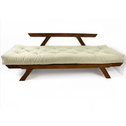 Sofá Cama Japão Futon Bege em Madeira Maciça Cor Imbuia - 4