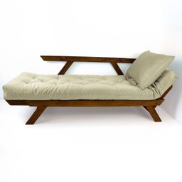 Sofá Cama Japão Futon Bege em Madeira Maciça Cor Imbuia - 7 Sofá Cama Japão Futon Bege em Madeira Maciça Cor Imbuia - 7