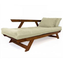 Sofá Cama Japão Futon Bege em Madeira Maciça Cor Imbuia - 3