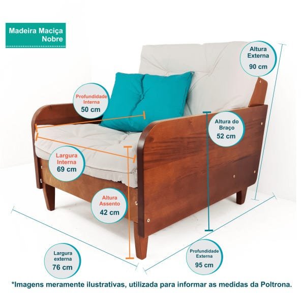 Poltrona Paris Acquablock Bege Madeira Maciça Cor Imbuia - 3