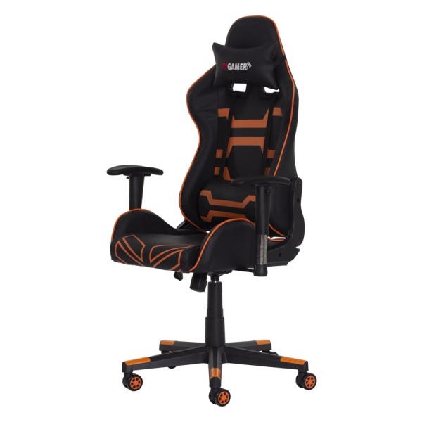 Cadeira Fx Gamer Reclin Vel Graus Girat Ria Preta Com Laranja Ajust Vel Fun O Relax Rodas