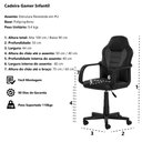 Ver imagem 5 de Cadeira Gamer Infantil Giratória Preta com Vermelho Altura Ajustável Rodas Anti Risco