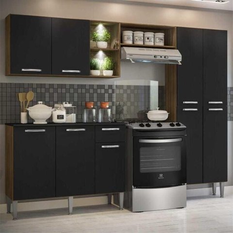 Cozinha Completa Compacta com 2 Leds, Armário e Balcão com Tampo 3 Peças Pequim Multimóveis