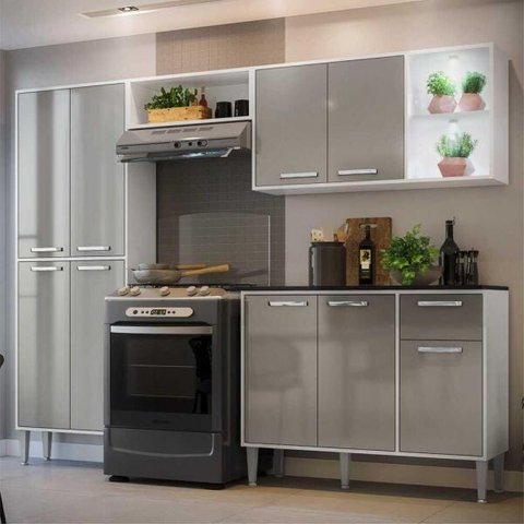 Cozinha Completa Compacta com 2 Leds, Armário e Balcão com Tampo 4 Peças xangai Multimóveis Bca/Lca