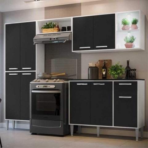 Cozinha Completa Compacta com 2 Leds, Armário e Balcão com Tampo 4 Peças xangai Multimóveis Branca/