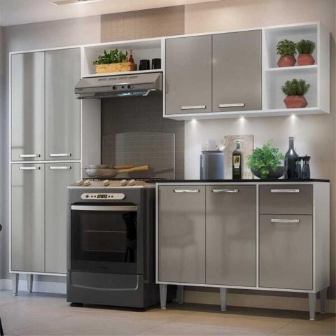 Cozinha Completa Compacta com 3 Leds, Armário e Balcão com Tampo 4 Peças xangai Multimóveis Bca/Lca