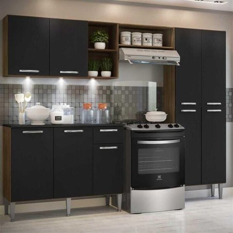 Cozinha Completa Compacta com 3 Leds, Armário e Balcão com Tampo 3 Peças Pequim Multimóveis