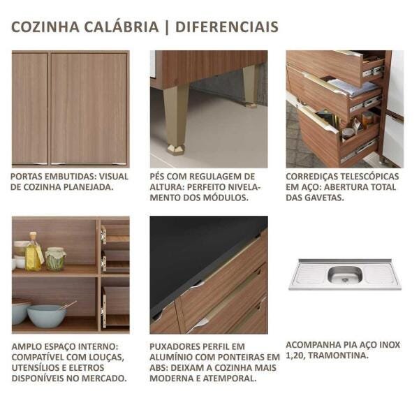 Cozinha Compacta com Pia Inox 5 peças Calábria Multimóveis MP3204 Madeirado/Branco - 3
