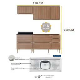 Cozinha Compacta com Pia Inox 5 peças Calábria Multimóveis MP3207 Madeirado - 2