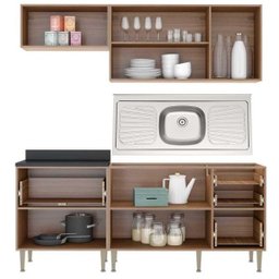 Cozinha Compacta com Pia Inox 5 peças Calábria Multimóveis MP3207 Madeirado - 5