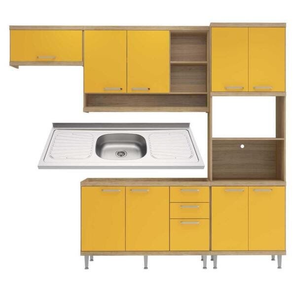 Cozinha Compacta com Pia Inox 5 peças Sicília Multimóveis MP3187 Madeirado/Amarelo - 6