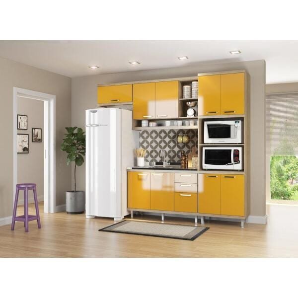Cozinha Compacta com Pia Inox 5 peças Sicília Multimóveis MP3187 Madeirado/Amarelo - 7