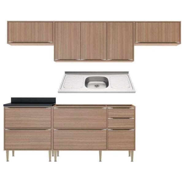 Cozinha Compacta com Pia Inox 6 peças Calábria Multimóveis MP3230 Madeirado - 1