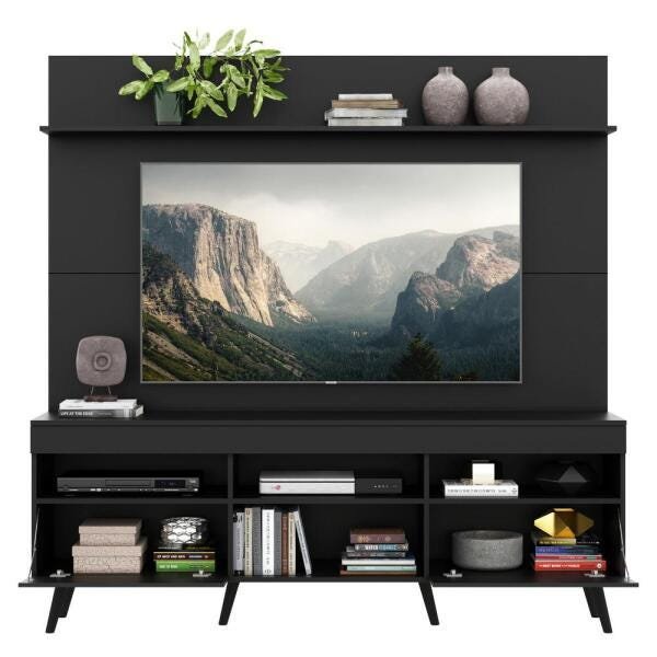 Rack com Painel TV 65 Polegadas Madri Multimóveis Pés Retrô e Prateleira Preto - 5