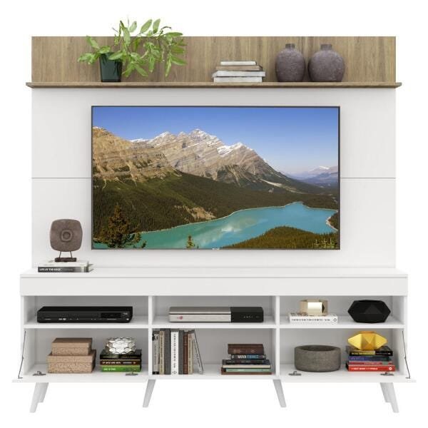Rack com Painel TV 65 Polegadas Madri Multimóveis Branco/Rustic com Prateleira e Pés Retrô Branco - 5
