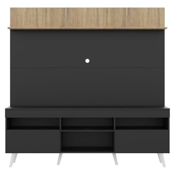 Rack com Painel TV 65 Polegadas Madri Multimóveis Preto/Rustic com Prateleira e Pés Retrô Branco - 6