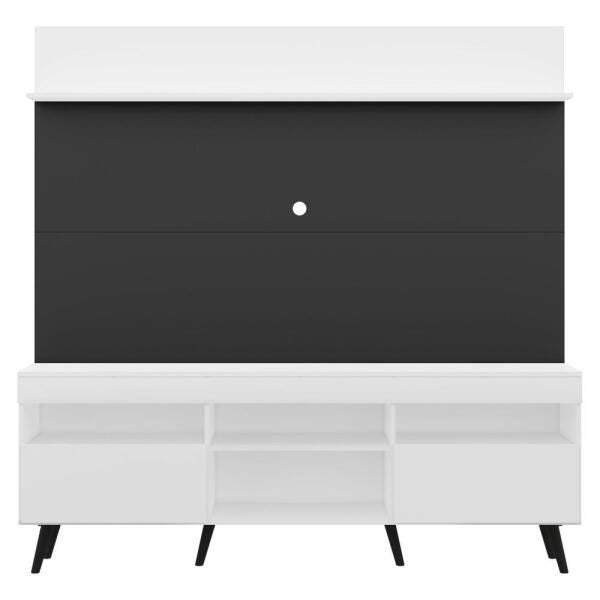 Rack com Painel TV 65 Polegadas Madri Multimóveis Branco/Preto com Prateleira e Pés Retrô Preto - 6