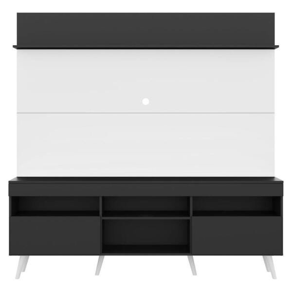 Rack com Painel TV 65 Polegadas Madri Multimóveis Preto/Branco com Prateleira e Pés Retrô Branco - 6