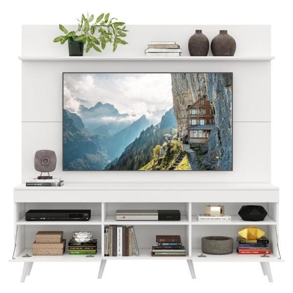 Rack com Painel TV 65 Polegadas Madri Multimóveis Pés Retrô e Prateleira Branco - 5
