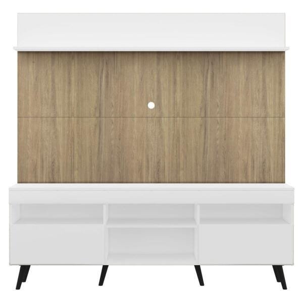 Rack com Painel TV 65 Polegadas Madri Multimóveis Branco/Rustic com Prateleira e Pés Retrô Preto - 6