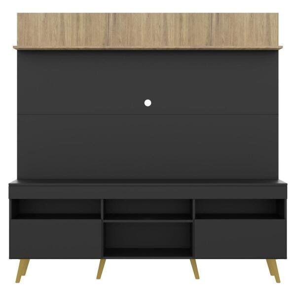 Rack com Painel TV 65 Polegadas Madri Multimóveis Preto/Rustic com Prateleira e Pés Retrô Natural - 6