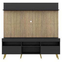 Rack com Painel TV 65 Polegadas Madri Multimóveis Preto/Rustic com Prateleira e Pés Retrô Natural - 6