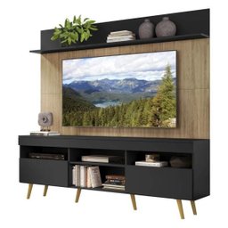 Rack com Painel TV 65 Polegadas Madri Multimóveis Preto/Rustic com Prateleira e Pés Retrô Natural - 2