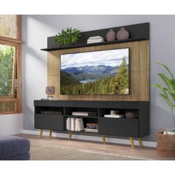 Rack com Painel TV 65 Polegadas Madri Multimóveis Preto/Rustic com Prateleira e Pés Retrô Natural - 7