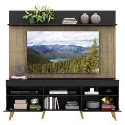Rack com Painel TV 65 Polegadas Madri Multimóveis Preto/Rustic com Prateleira e Pés Retrô Natural - 5