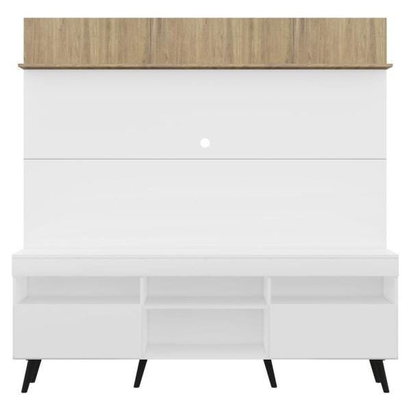 Rack com Painel TV 65 Polegadas Madri Multimóveis Branco/Rustic com Prateleira e Pés Retrô Preto - 6