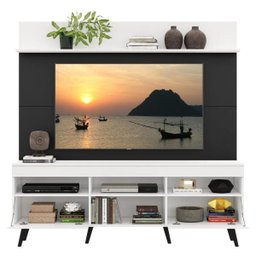 Rack com Painel e Suporte para TV até 65 Polegadas Madri Multimóveis Branco/Preto com Prateleira e P - 5