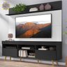 Rack com Painel e Suporte para TV até 65 Polegadas Madri Multimóveis Preto/Branco com Prateleira e P - 1