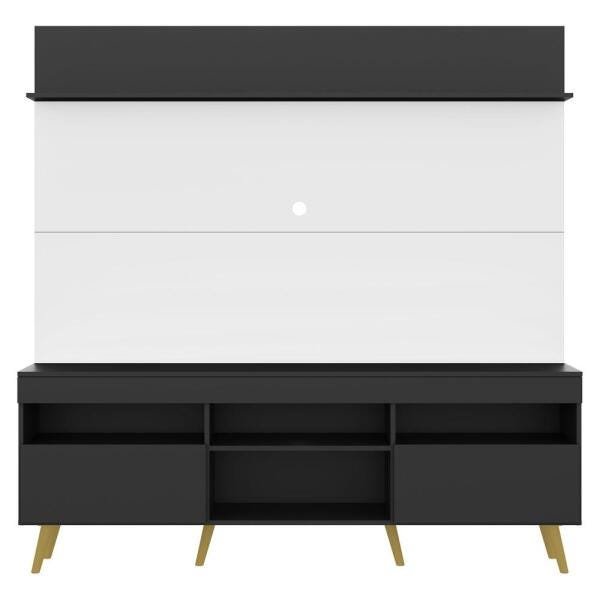 Rack com Painel e Suporte para TV até 65 Polegadas Madri Multimóveis Preto/Branco com Prateleira e P - 6