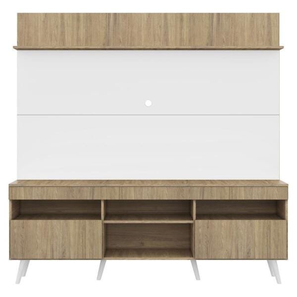 Rack com Painel TV 65 Polegadas Madri Multimóveis Rustic/Branco com Prateleira e Pés Retrô Branco - 6