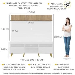 Rack com Painel e Suporte para TV até 65 Polegadas Madri Multimóveis Branco/Rustic com Prateleira e - 3