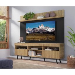 Rack com Painel e Suporte para Tv Até 65 Polegadas Madri Multimóveis Rustic/Preto com Prateleira e P - 7