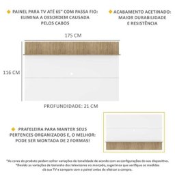 Painel TV 65 Polegadas com Prateleira Amsterdã Plus Multimóveis Branco/Rustic - 3
