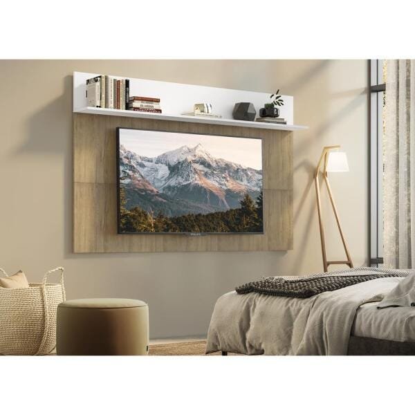 Painel Tv 65 Polegadas com Prateleira Amsterdã Plus Multimóveis Rustic/Branco - 7