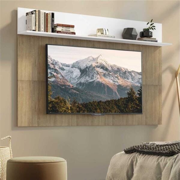 Painel Tv 65 Polegadas com Prateleira Amsterdã Plus Multimóveis Rustic/Branco - 1