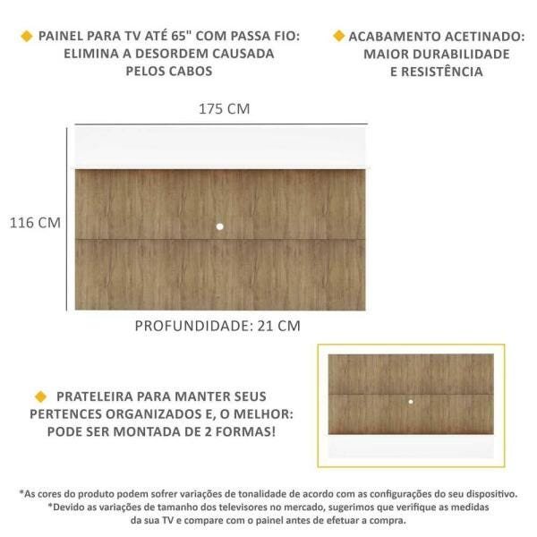 Painel Tv 65 Polegadas com Prateleira Amsterdã Plus Multimóveis Rustic/Branco - 3