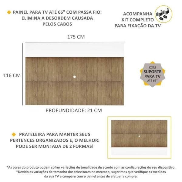 Painel com Suporte Tv 65 Polegadas e Prateleira Amsterdã Plus Multimóveis Rustic/Branco - 3