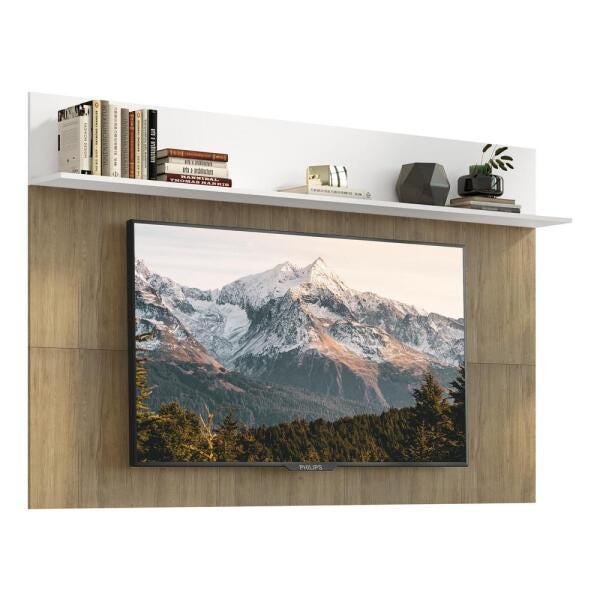 Painel com Suporte Tv 65 Polegadas e Prateleira Amsterdã Plus Multimóveis Rustic/Branco - 2