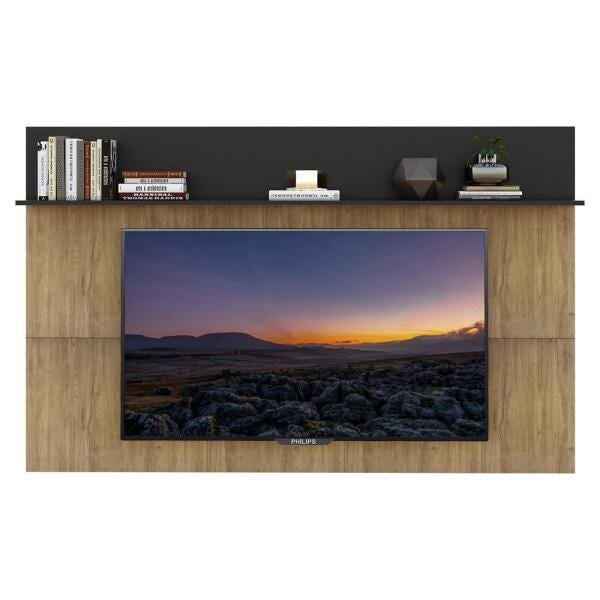 Painel com Suporte Tv 65 Polegadas e Prateleira Amsterdã Plus Multimóveis Rustic/Preto - 5