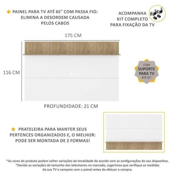 Painel com Suporte Tv 65 Polegadas e Prateleira Amsterdã Plus Multimóveis Branco/Rustic - 3