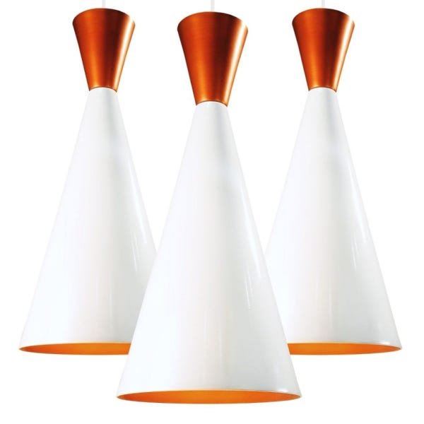 Kit Trio Lustre Pendente Canadá Tom Dixon Funil Copo Balcão E27 Na Barra Branco Com Cobre - 2