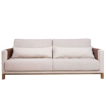 Sofá Sela - 160x95 com Couro - Tecido Linho Rajado Cinza 2502 - 1